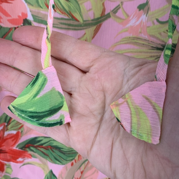 J Jill XSP Petite Tunic Blouse Gauzy Floral Multicolor Artsy Lined Tassels Beach - Picture 4 of 8